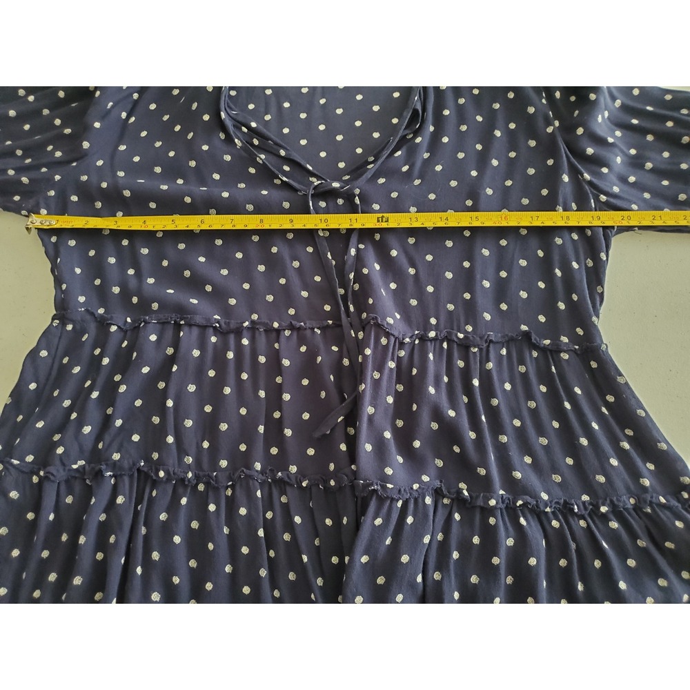 Lucky Brand Womens Navy Blue Polka Dot Tiered Babydoll Blouse Top Medium Peplum - Picture 7 of 9